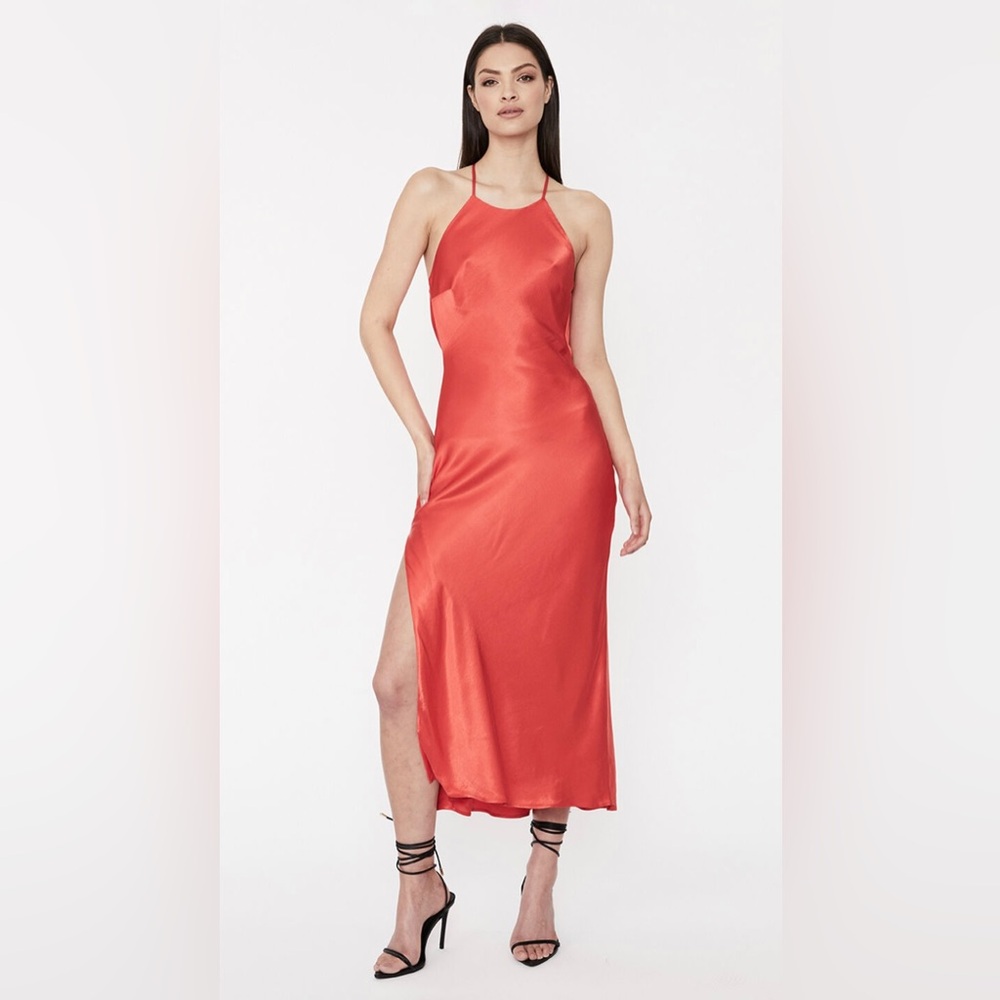 Bardot Mila Cowl Back Slip Dress‎ In Fire Red Sz 8 NWT